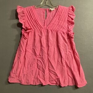 Umgee Shirt Womens M Pink Sleeveless Ruffle Sleeves V-Neck Top